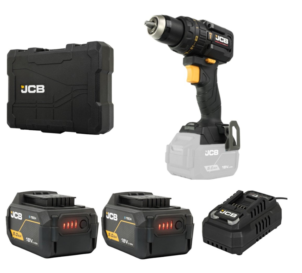 JCB PROFESSIONAL 18V COMPACT COMBI DRILL 75Nm 5.0AH KIT - 2X 5.0AH, 1x  4.5A CHARGER